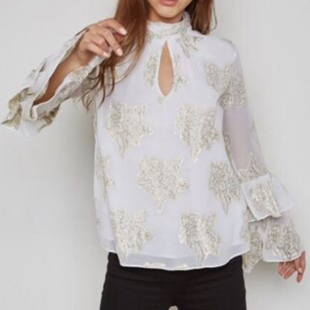 Miss Selfridge High Neck Flute Sleeve Blouse